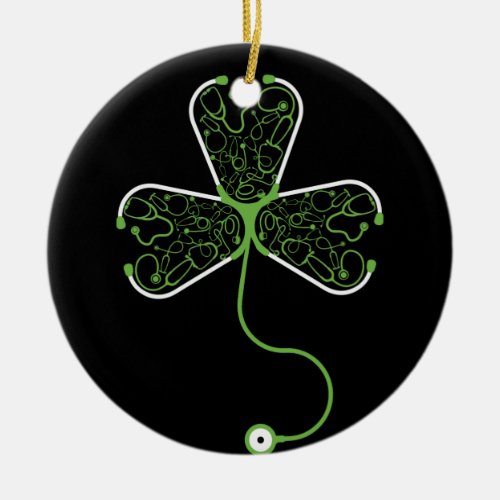 Shamrock Stethoscope Nurse St Patricks Day Lucky Ceramic Ornament