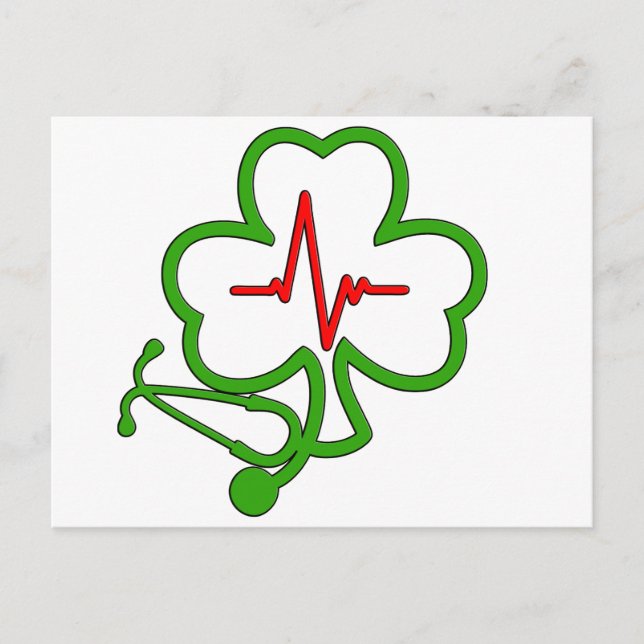 SHAMROCK STETHOSCOPE WITH HEARTBEAT POSTCARD (Front)