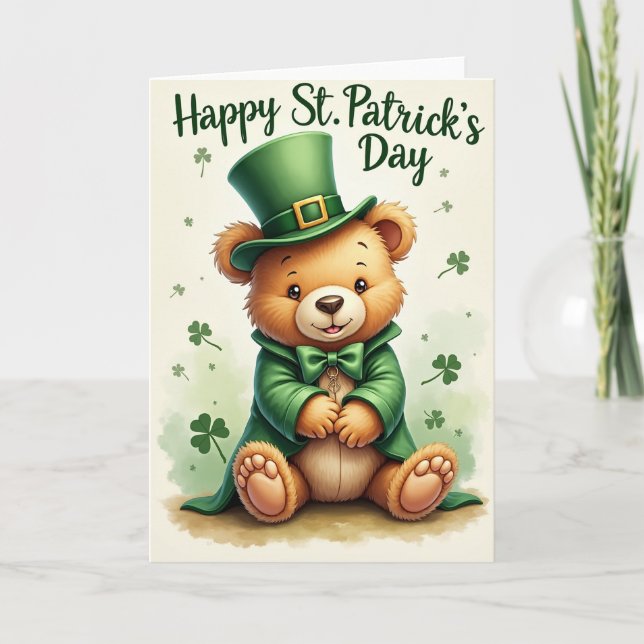 Shamrock Teddy Bear Holiday Card (Front)