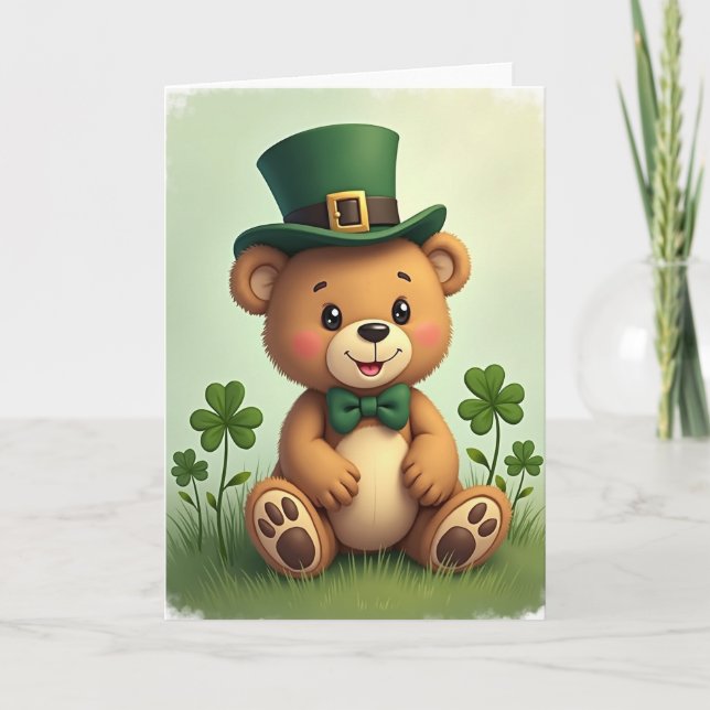 Shamrock Teddy Bear Luck Card (Front)