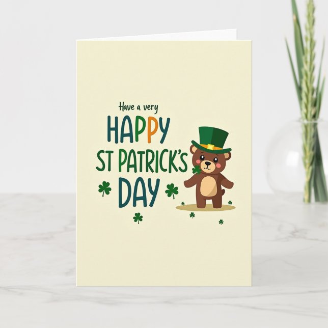 Shamrock Teddy Happy Card (Front)