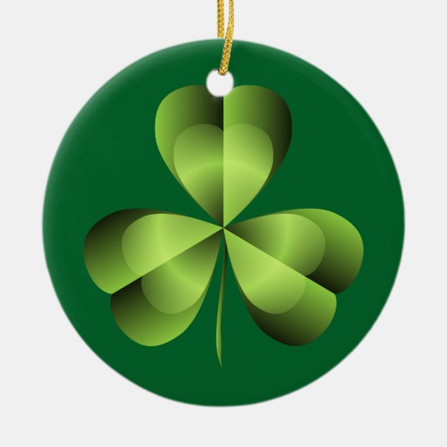 Shamrock Three Leaf Clover Graphic Ceramic Ornament (Front)