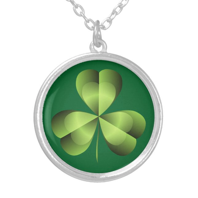 Shamrock Three Leaf Clover Graphic Silver Plated Necklace (Front)