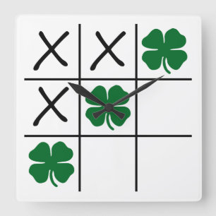 Shamrock Tic Tac Toe Square Wall Clock