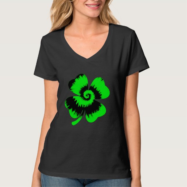 Shamrock Tie Dye St Patricks Day Women Girls Kids  T-Shirt (Front)