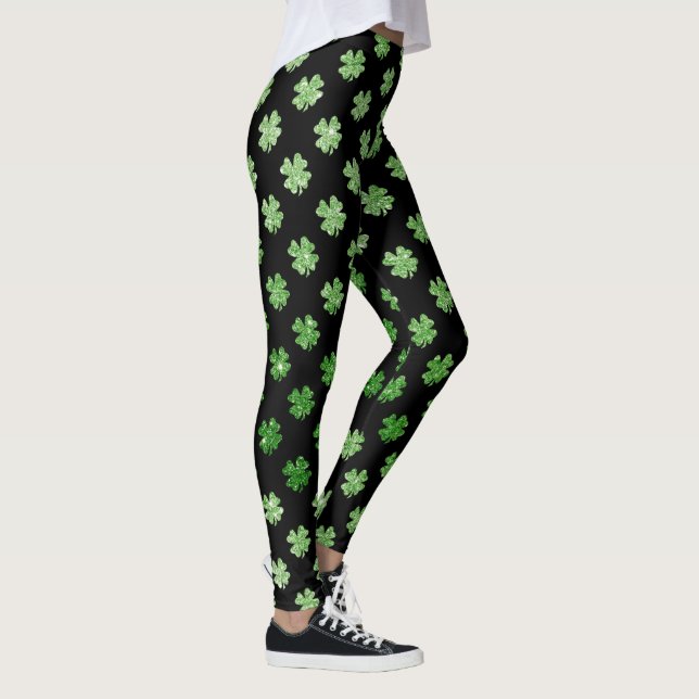 Shamrock Tights, Irish Green on Black Custom Leggings (Right)