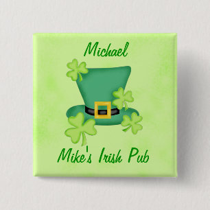 Shamrock Top Hat Irish Name Badge Pin