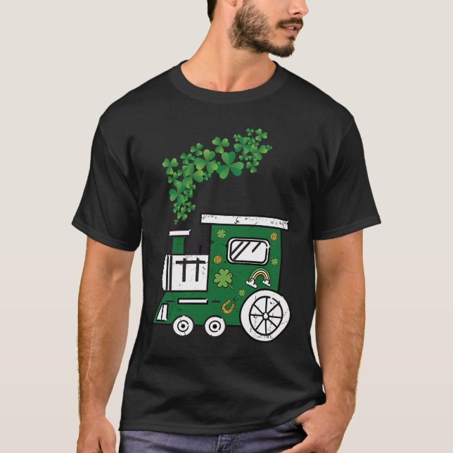 Shamrock Train St.Patrick Day Cool Railroad for Bo T-Shirt (Front)