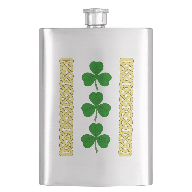 Shamrock Trio and Knotwork Bands Flask (Front)