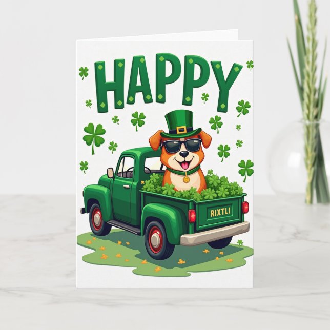 Shamrock Truck Happy St Patricks Card (Front)