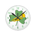 Shamrock Trumpet Round Clock