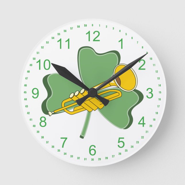 Shamrock Trumpet Round Clock (Front)