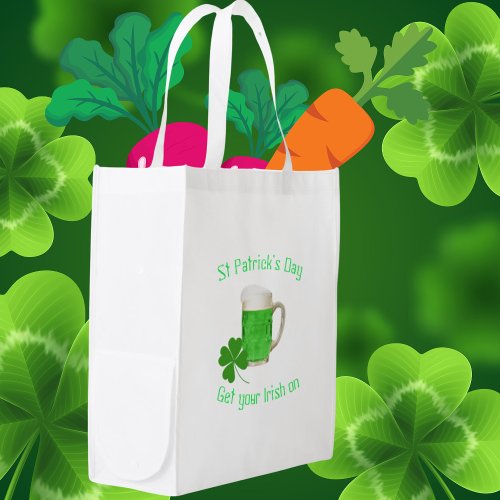 Shamrock Typography Green Irish Fun Grocery Bag