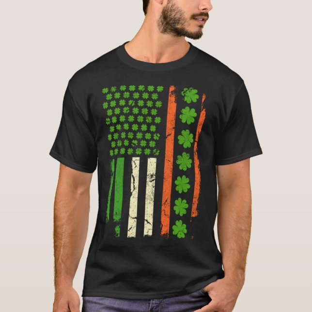 Shamrock USA Flag  St Patricks Irish Drinking Appa T-Shirt (Front)
