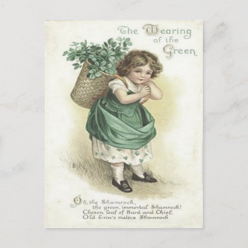 Shamrock Wearing Of The Green Victorian Girl Postcard