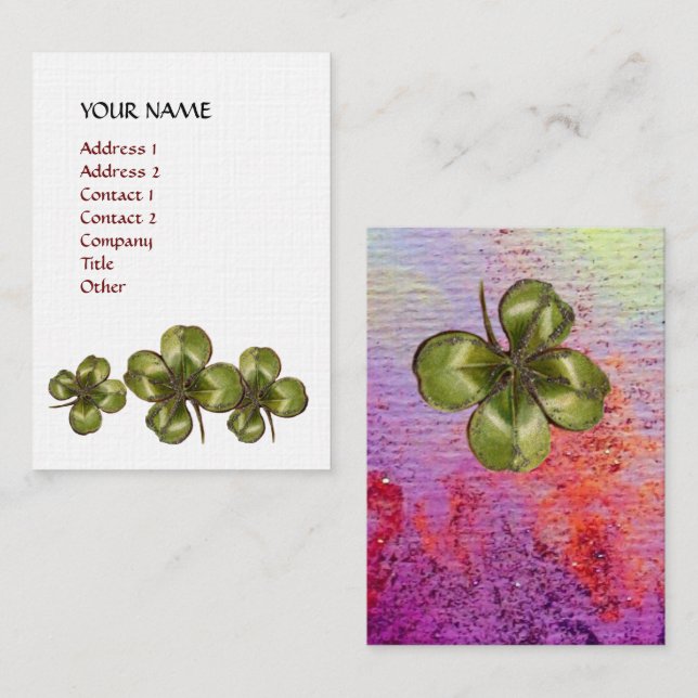 SHAMROCK  Whıte Purple Red  Floral Lınen Business Card (Front/Back)