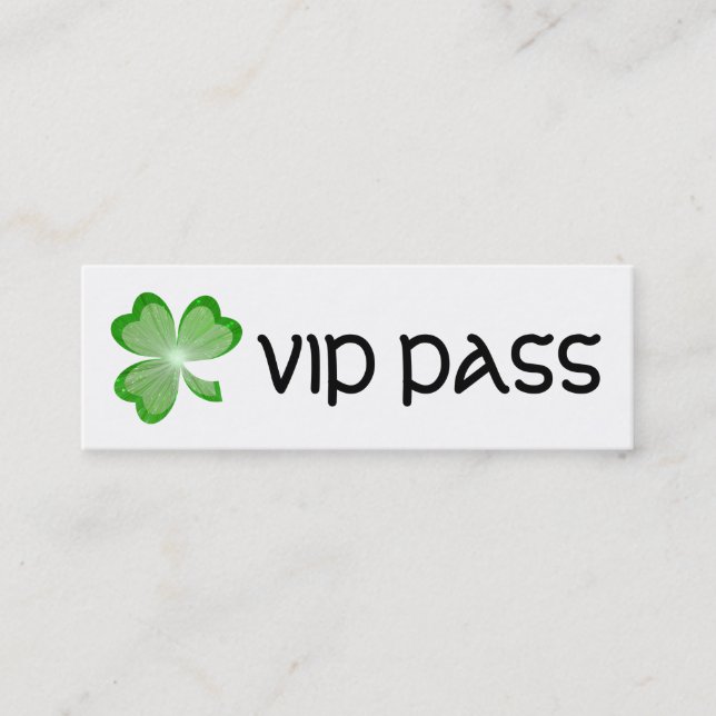 Shamrock White 'VIP PASS' business card skinny (Front)