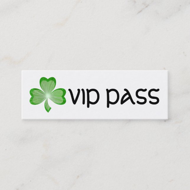 Shamrock White 'VIP PASS' business card skinny (Front)
