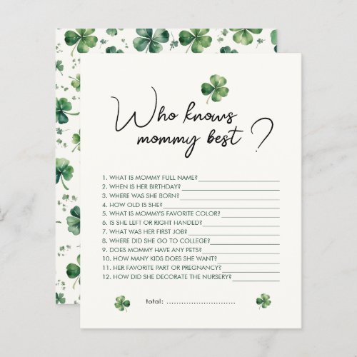 Shamrock Who Knows Mommy Best Baby Shower Game