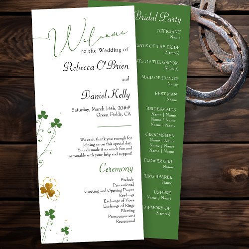 Shamrock Wildflower Green and Gold Elegant Wedding Program