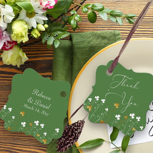 Shamrock Wildflower Green Gold Irish Wedding Favor Tags (Wedding Favor Gift Tags from my Shamrock Wildflower Collection)