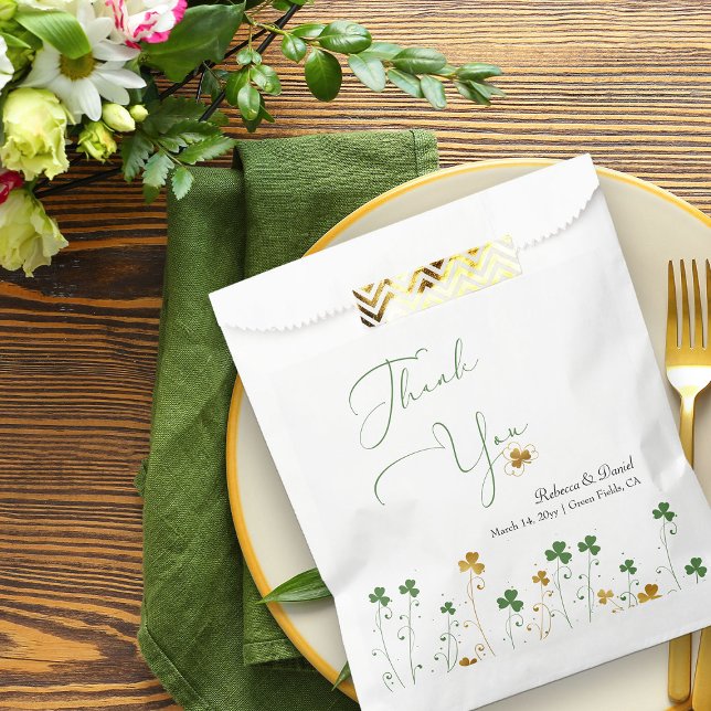 Shamrock Wildflower Wedding Calligraphy Thank You Favor Bag (Wedding Favor Bags from my Shamrock Wildflower Collection)