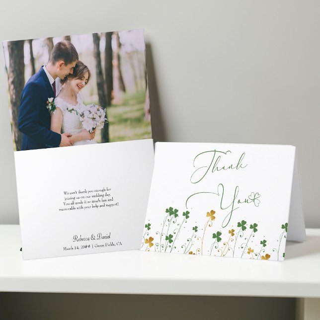 Shamrock Wildflower White Wedding Photo Thank You Card (Wedding Photo Thank You card from my Shamrock Wildflower Wedding Collection)