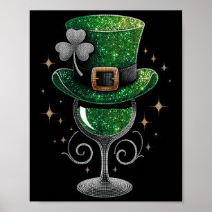 Shamrock Wine Gles Drinking St Patricks Day Irish  Poster