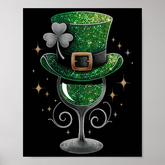 Shamrock Wine Gles Drinking St Patricks Day Irish  Poster (Front)