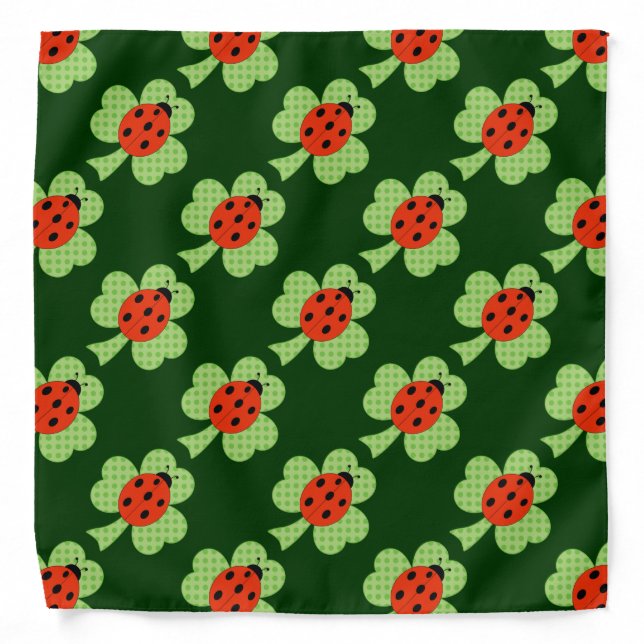 Shamrock with Polka dots and Ladybug pattern Bandana (Front)