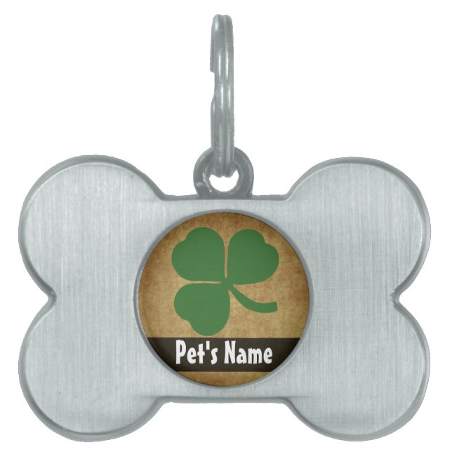 Shamrock with Vintage Gold Pet ID Tag (Front)