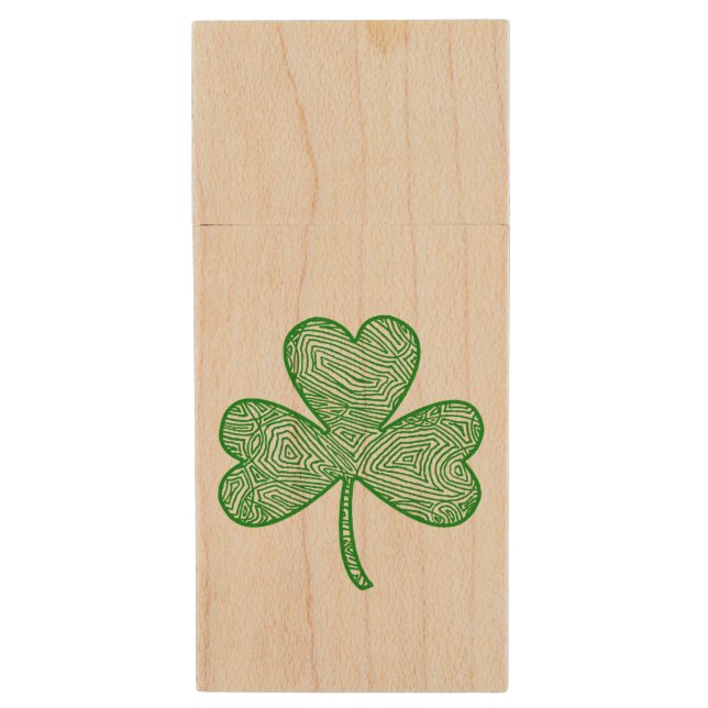 Shamrock Wood Flash Drive (Front Vertical)