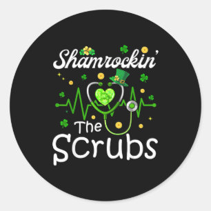 Shamrockin' stethoscope heartbeat nurse st patrick classic round sticker