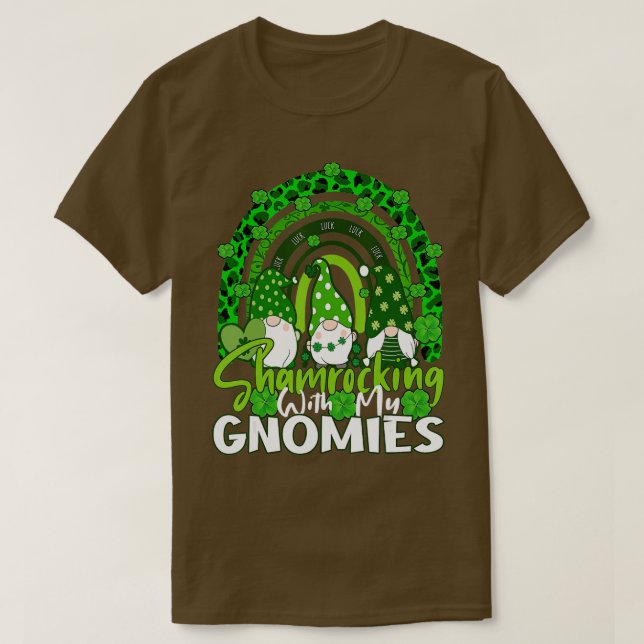 Shamrocking With My Gnomies Rainbow Leopard St Pat T-Shirt (Design Front)