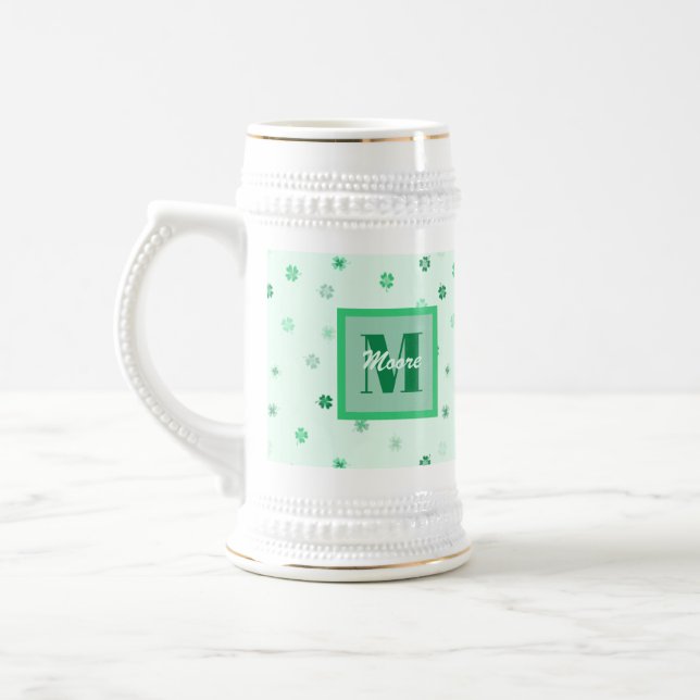 Shamrocks 4-leafed clovers - Dark to Light Greens Beer Stein (Left)