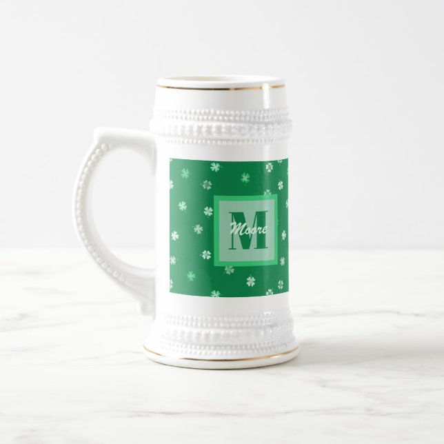 Shamrocks 4-leafed clovers - Light to Dark Greens Beer Stein (Left)