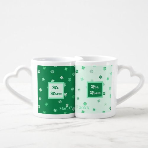 Shamrocks 4_leafed clovers _ Light to Dark Greens Coffee Mug Set