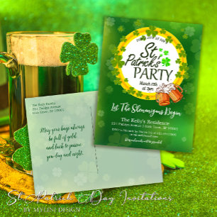 Shamrocks and Beer St. Patrick's Day Invitation Postcard