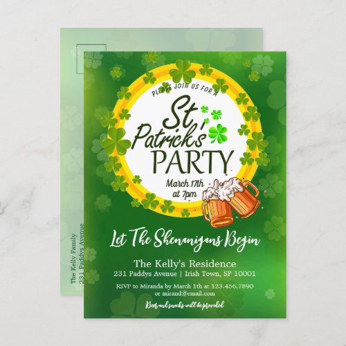 Shamrocks and Beer St Patricks Party Invitation