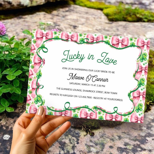 Shamrocks and Bows Pink and Green Bridal Shower Invitation (Creator Uploaded)