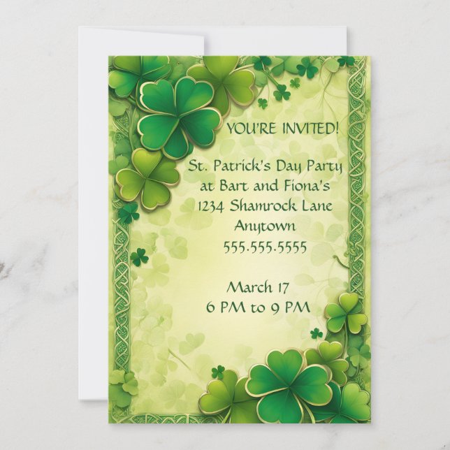 Shamrocks and Celtic Knot Frame St. Patrick's Day Invitation (Front)
