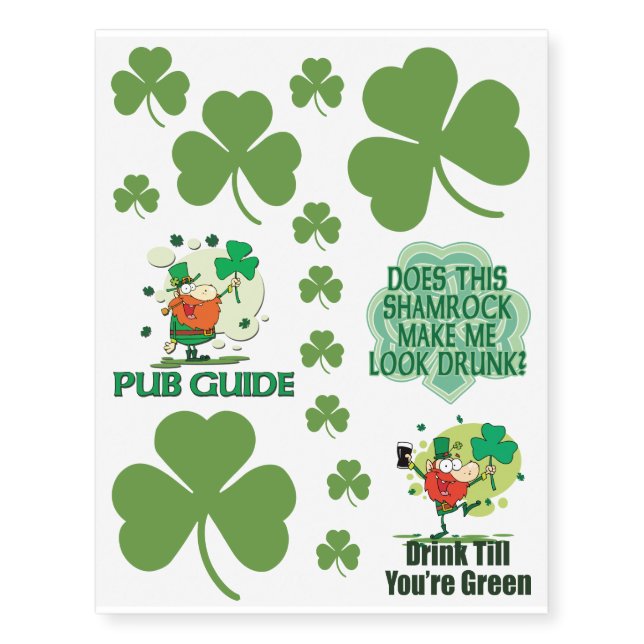 Shamrocks and Funny Leprechauns Temporary Tattoos (Front)