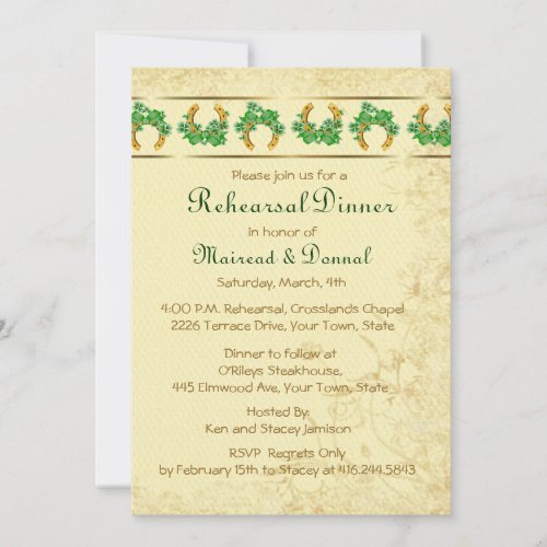 Shamrocks and Gold Irish Rehearsal Dinner Personalized Announcement
