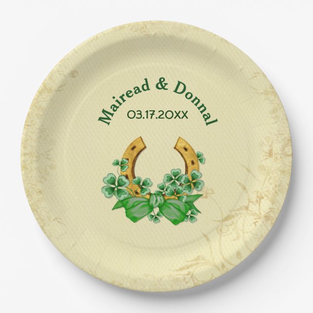 Shamrocks and Gold Irish Wedding - Customize Paper Plates (Front)