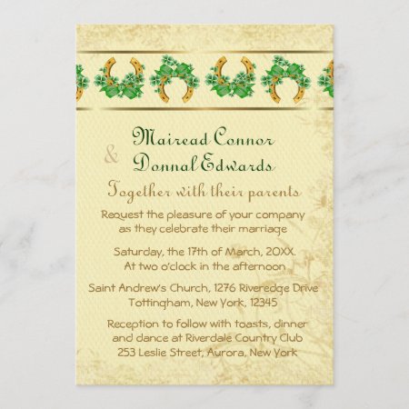 Shamrocks And Gold Irish Wedding Invitation