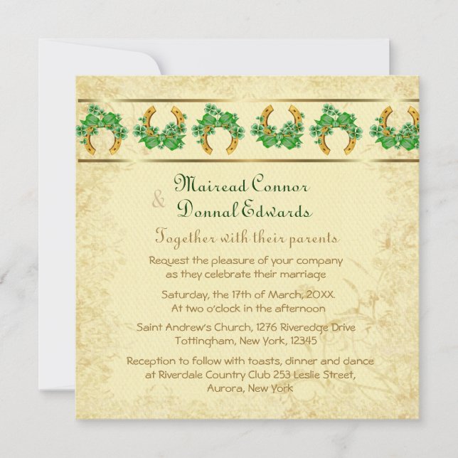 Shamrocks and Gold Irish Wedding Invitation (Front)