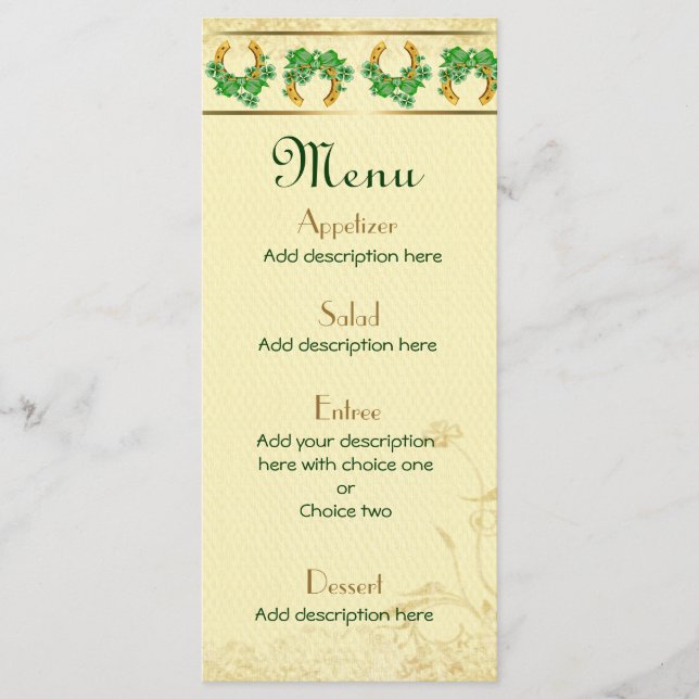 Shamrocks and Gold Irish Wedding Menu (Front)