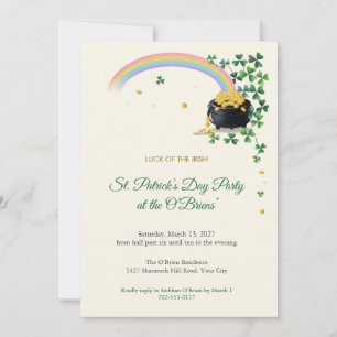 Shamrocks and Gold St Patricks Day Party Invite