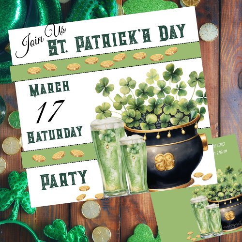 Shamrocks and Green Beer St Patricks Day Party Invitation