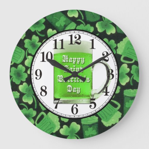 Shamrocks and Green Beers Large Clock